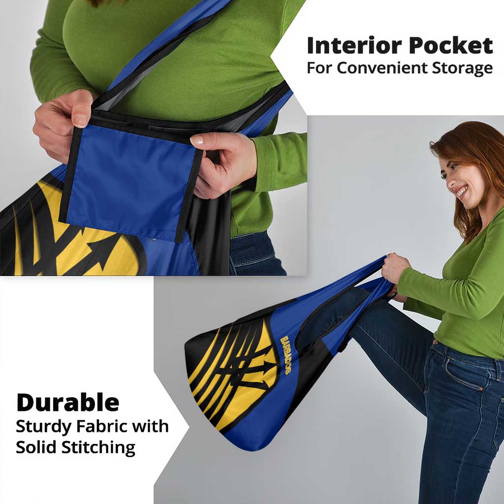 Barbados Flag and Coat of Arms Grocery Bag Blue Yellow Black Design with National Symbols - Wonder Print Shop