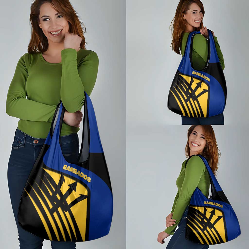 Barbados Flag and Coat of Arms Grocery Bag Blue Yellow Black Design with National Symbols - Wonder Print Shop