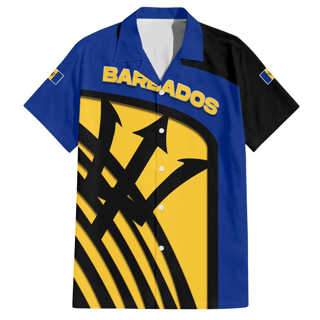 Barbados Flag and Coat of Arms Hawaiian Shirt Blue Yellow Black Design with National Symbols - Wonder Print Shop