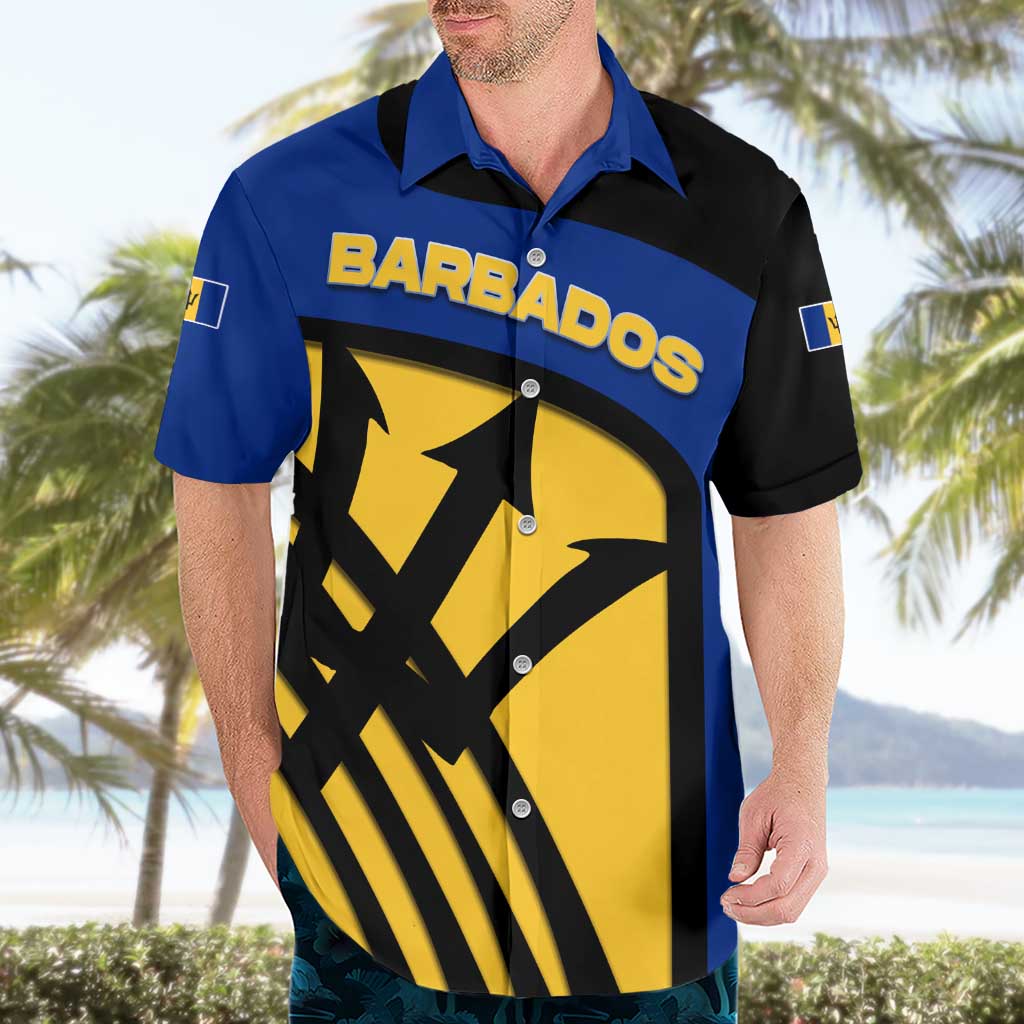 Barbados Flag and Coat of Arms Hawaiian Shirt Blue Yellow Black Design with National Symbols - Wonder Print Shop