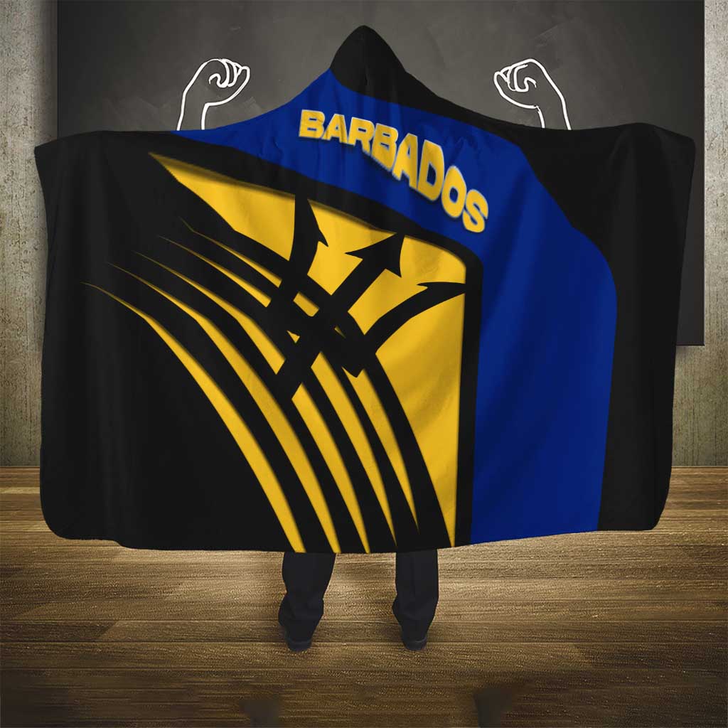 Barbados Flag and Coat of Arms Hooded Blanket Blue Yellow Black Design with National Symbols - Wonder Print Shop