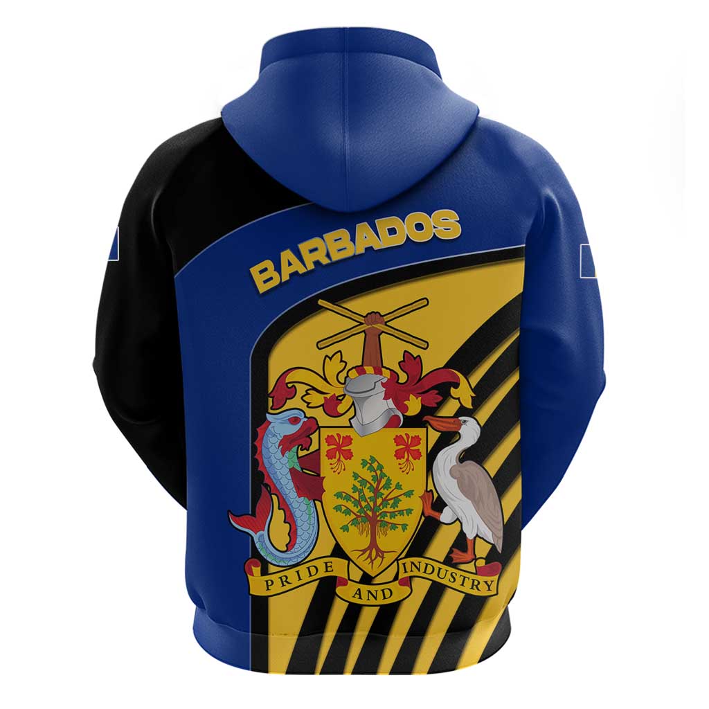 Barbados Flag and Coat of Arms Hoodie Blue Yellow Black Design with National Symbols - Wonder Print Shop