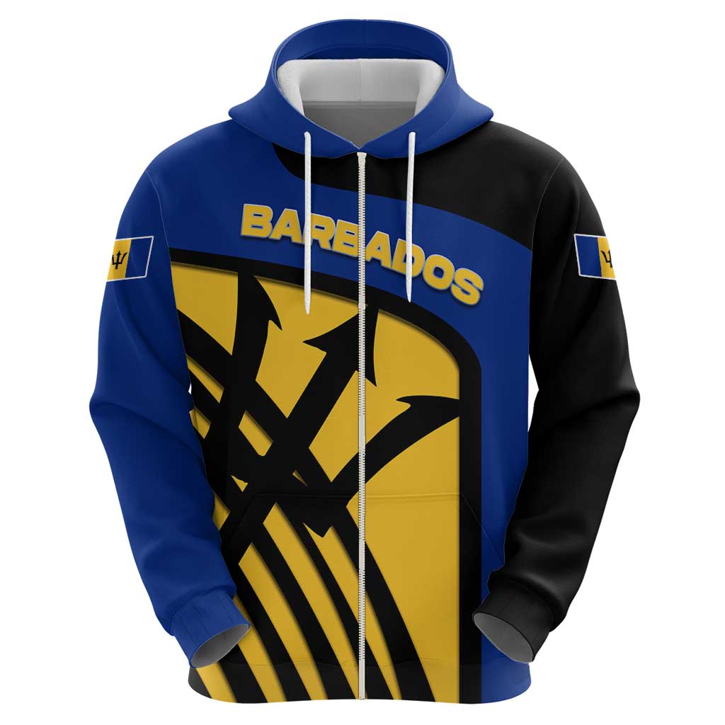 Barbados Flag and Coat of Arms Hoodie Blue Yellow Black Design with National Symbols - Wonder Print Shop