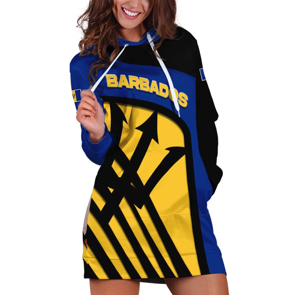 Barbados Flag and Coat of Arms Hoodie Dress Blue Yellow Black Design with National Symbols - Wonder Print Shop