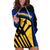 Barbados Flag and Coat of Arms Hoodie Dress Blue Yellow Black Design with National Symbols - Wonder Print Shop
