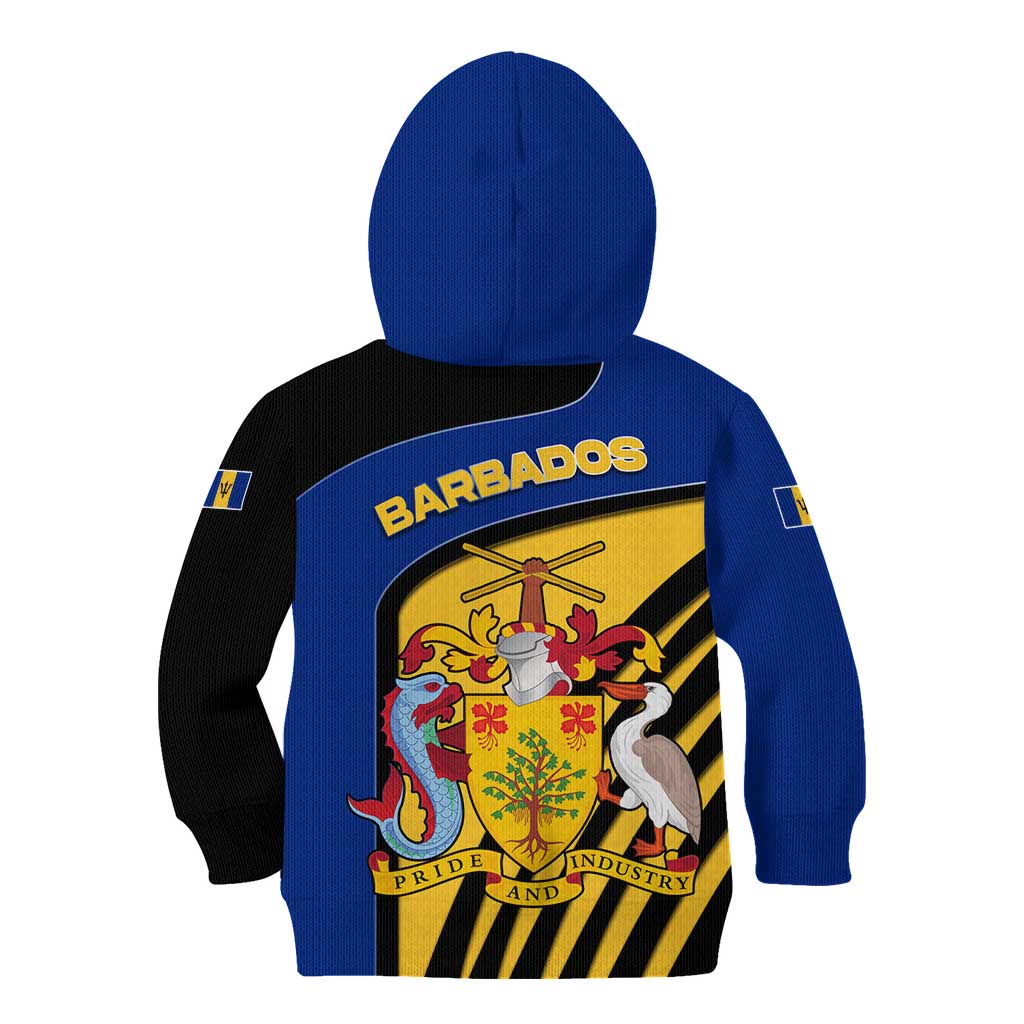 Barbados Flag and Coat of Arms Kid Hoodie Blue Yellow Black Design with National Symbols - Wonder Print Shop