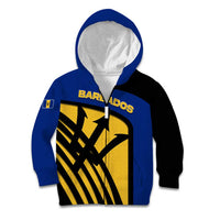 Barbados Flag and Coat of Arms Kid Hoodie Blue Yellow Black Design with National Symbols - Wonder Print Shop