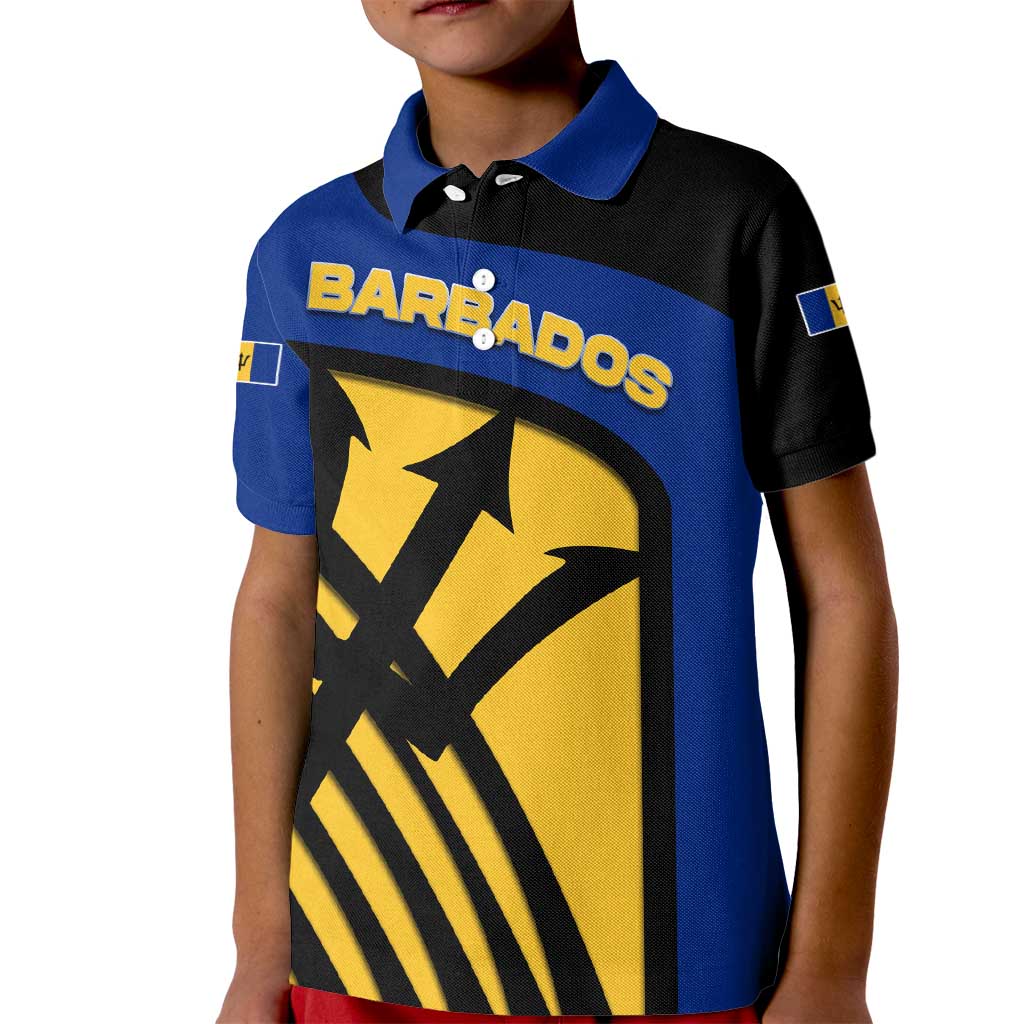 Barbados Flag and Coat of Arms Kid Polo Shirt Blue Yellow Black Design with National Symbols - Wonder Print Shop
