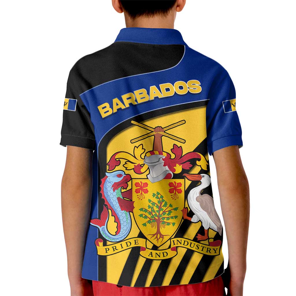 Barbados Flag and Coat of Arms Kid Polo Shirt Blue Yellow Black Design with National Symbols - Wonder Print Shop