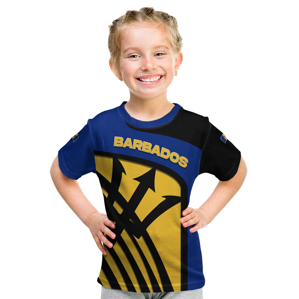 Barbados Flag and Coat of Arms Kid T Shirt Blue Yellow Black Design with National Symbols - Wonder Print Shop