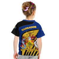Barbados Flag and Coat of Arms Kid T Shirt Blue Yellow Black Design with National Symbols - Wonder Print Shop