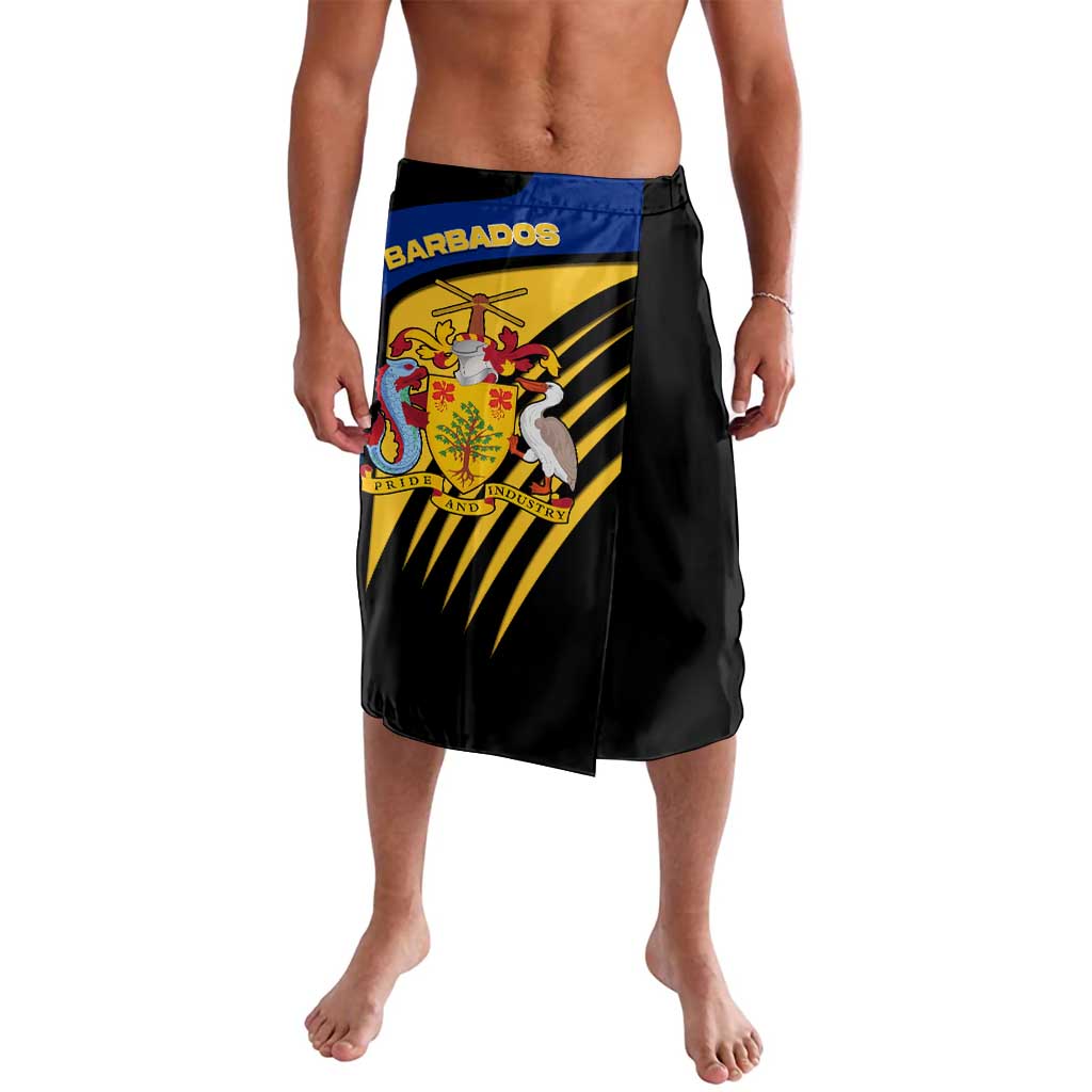 Barbados Flag and Coat of Arms Lavalava Blue Yellow Black Design with National Symbols - Wonder Print Shop