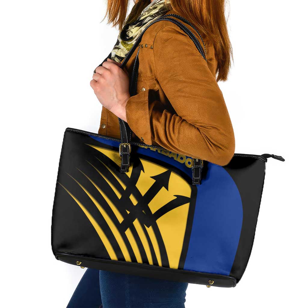 Barbados Flag and Coat of Arms Leather Tote Bag Blue Yellow Black Design with National Symbols - Wonder Print Shop