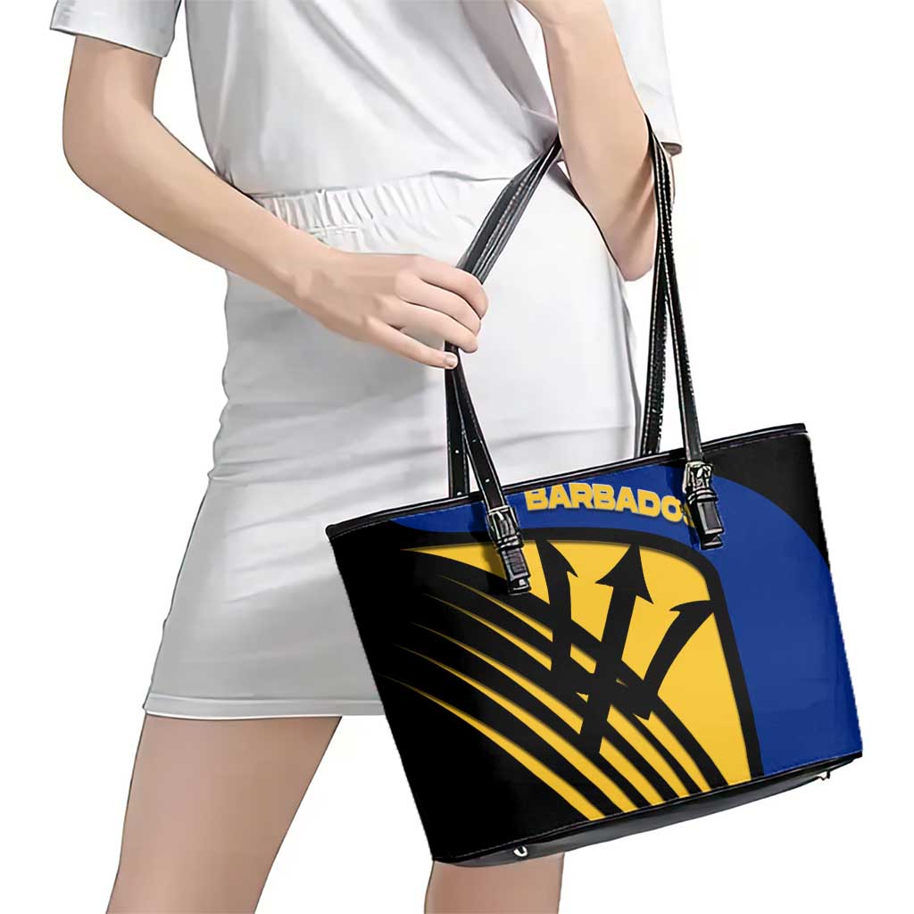 Barbados Flag and Coat of Arms Leather Tote Bag Blue Yellow Black Design with National Symbols - Wonder Print Shop