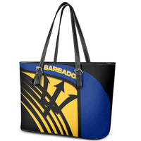 Barbados Flag and Coat of Arms Leather Tote Bag Blue Yellow Black Design with National Symbols - Wonder Print Shop