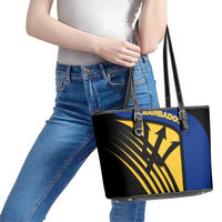 Barbados Flag and Coat of Arms Leather Tote Bag Blue Yellow Black Design with National Symbols - Wonder Print Shop