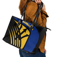 Barbados Flag and Coat of Arms Leather Tote Bag Blue Yellow Black Design with National Symbols - Wonder Print Shop