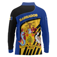 Barbados Flag and Coat of Arms Long Sleeve Polo Shirt Blue Yellow Black Design with National Symbols - Wonder Print Shop