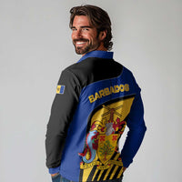 Barbados Flag and Coat of Arms Long Sleeve Polo Shirt Blue Yellow Black Design with National Symbols - Wonder Print Shop