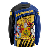 Barbados Flag and Coat of Arms Long Sleeve Shirt Blue Yellow Black Design with National Symbols - Wonder Print Shop