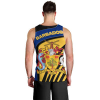 Barbados Flag and Coat of Arms Men Tank Top Blue Yellow Black Design with National Symbols - Wonder Print Shop