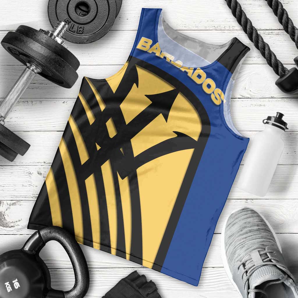 Barbados Flag and Coat of Arms Men Tank Top Blue Yellow Black Design with National Symbols - Wonder Print Shop
