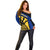 Barbados Flag and Coat of Arms Off Shoulder Sweater Blue Yellow Black Design with National Symbols - Wonder Print Shop