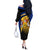 Barbados Flag and Coat of Arms Off The Shoulder Long Sleeve Dress Blue Yellow Black Design with National Symbols - Wonder Print Shop