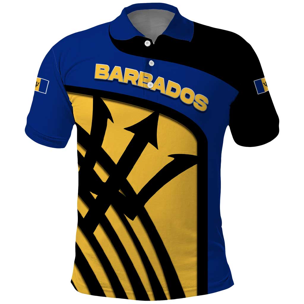 Barbados Flag and Coat of Arms Polo Shirt Blue Yellow Black Design with National Symbols - Wonder Print Shop