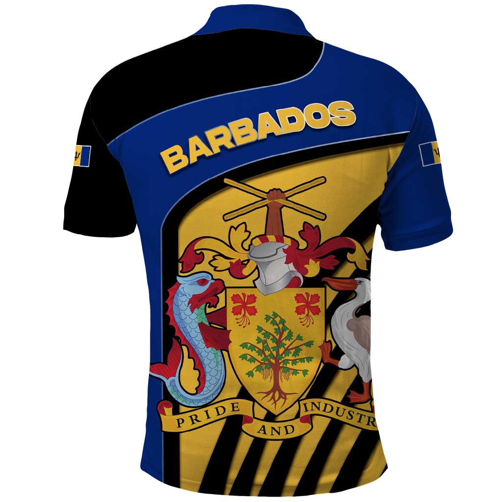 Barbados Flag and Coat of Arms Polo Shirt Blue Yellow Black Design with National Symbols - Wonder Print Shop