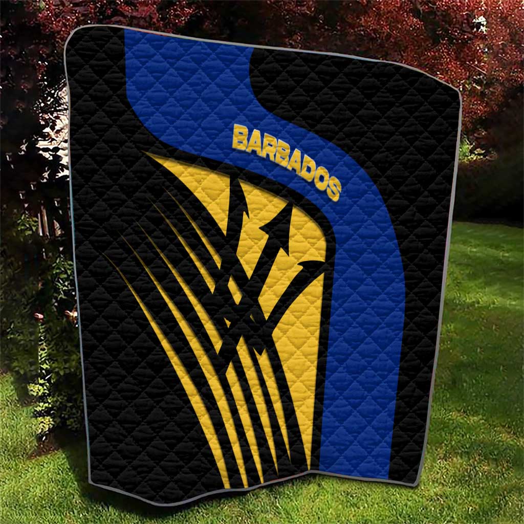 Barbados Flag and Coat of Arms Quilt Blue Yellow Black Design with National Symbols - Wonder Print Shop