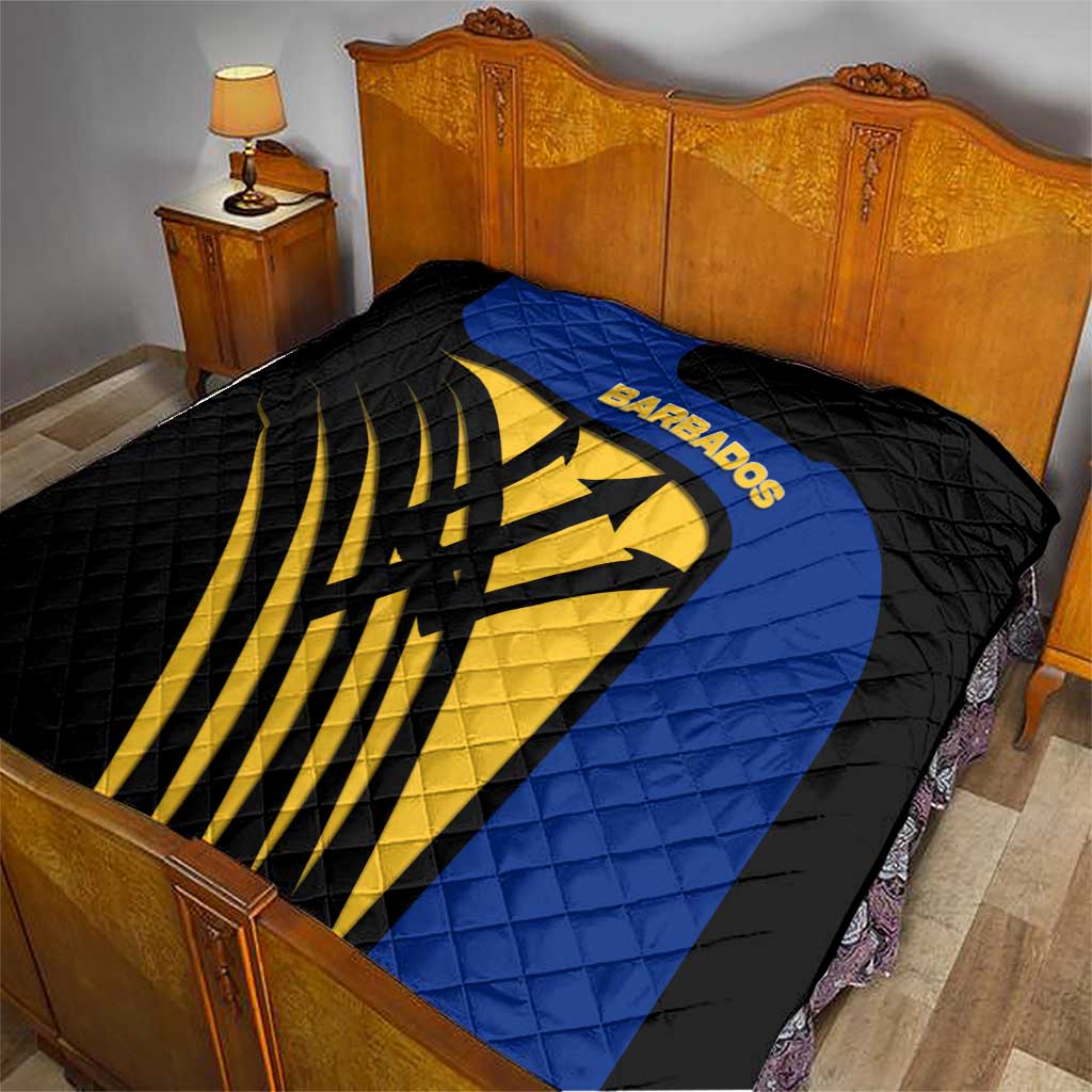 Barbados Flag and Coat of Arms Quilt Blue Yellow Black Design with National Symbols - Wonder Print Shop
