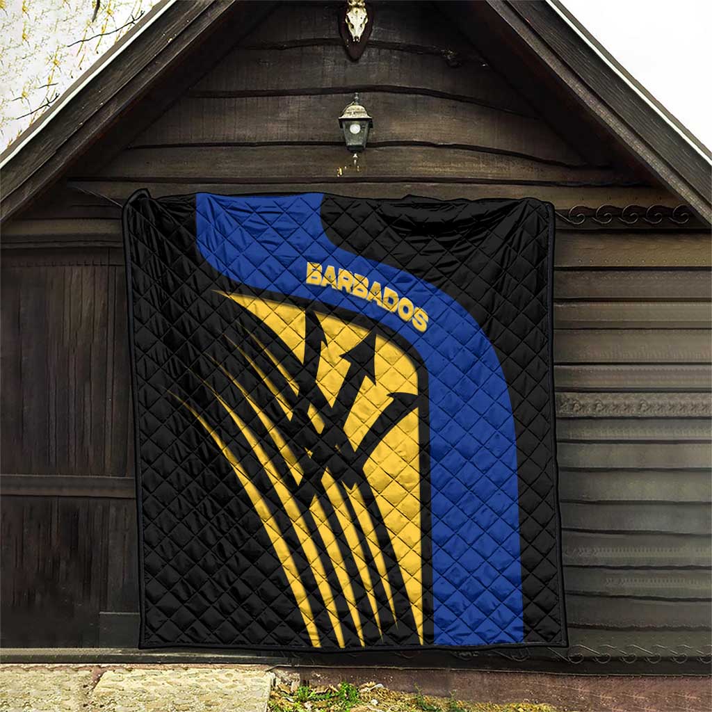 Barbados Flag and Coat of Arms Quilt Blue Yellow Black Design with National Symbols - Wonder Print Shop