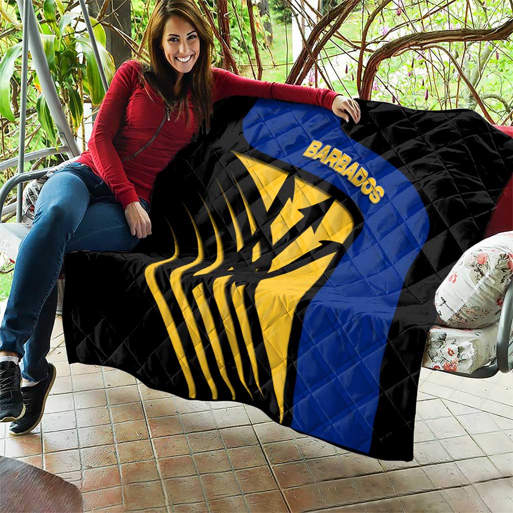 Barbados Flag and Coat of Arms Quilt Blue Yellow Black Design with National Symbols - Wonder Print Shop