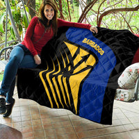 Barbados Flag and Coat of Arms Quilt Blue Yellow Black Design with National Symbols - Wonder Print Shop