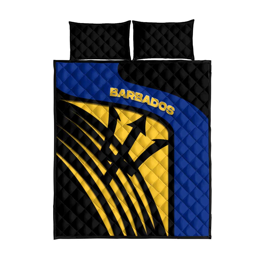 Barbados Flag and Coat of Arms Quilt Bed Set Blue Yellow Black Design with National Symbols - Wonder Print Shop