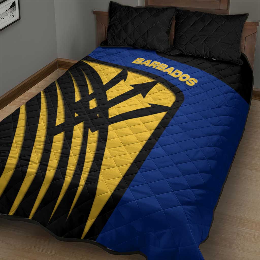 Barbados Flag and Coat of Arms Quilt Bed Set Blue Yellow Black Design with National Symbols - Wonder Print Shop