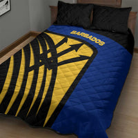 Barbados Flag and Coat of Arms Quilt Bed Set Blue Yellow Black Design with National Symbols - Wonder Print Shop