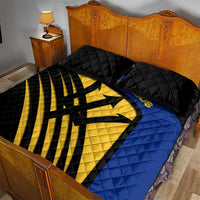 Barbados Flag and Coat of Arms Quilt Bed Set Blue Yellow Black Design with National Symbols - Wonder Print Shop