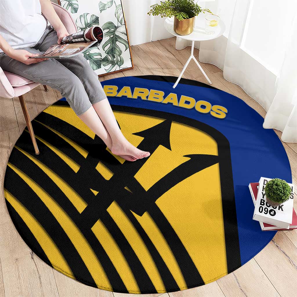 Barbados Flag and Coat of Arms Round Carpet Blue Yellow Black Design with National Symbols - Wonder Print Shop