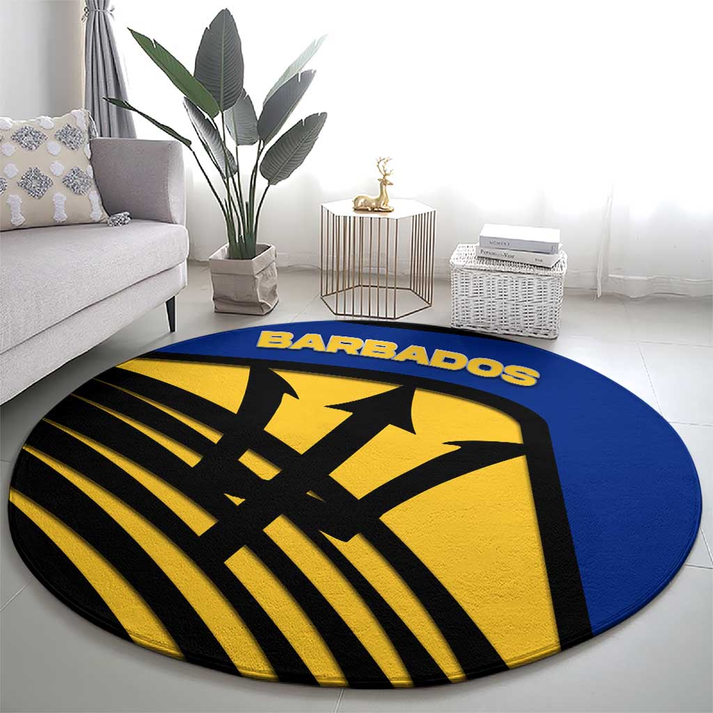 Barbados Flag and Coat of Arms Round Carpet Blue Yellow Black Design with National Symbols - Wonder Print Shop