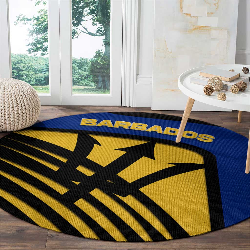 Barbados Flag and Coat of Arms Round Carpet Blue Yellow Black Design with National Symbols - Wonder Print Shop