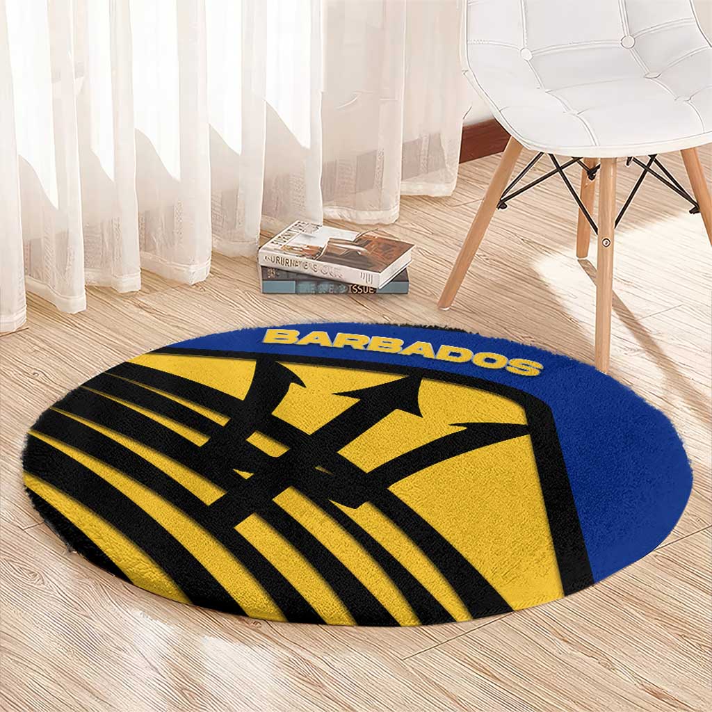 Barbados Flag and Coat of Arms Round Carpet Blue Yellow Black Design with National Symbols - Wonder Print Shop