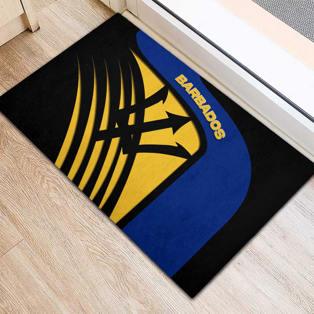 Barbados Flag and Coat of Arms Rubber Doormat Blue Yellow Black Design with National Symbols - Wonder Print Shop