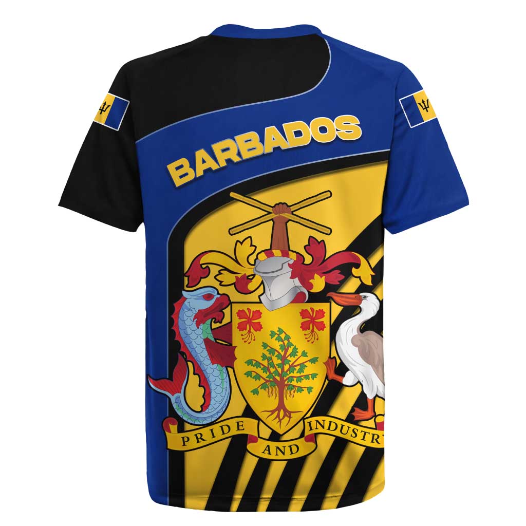 Barbados Flag and Coat of Arms Rugby Jersey Blue Yellow Black Design with National Symbols - Wonder Print Shop