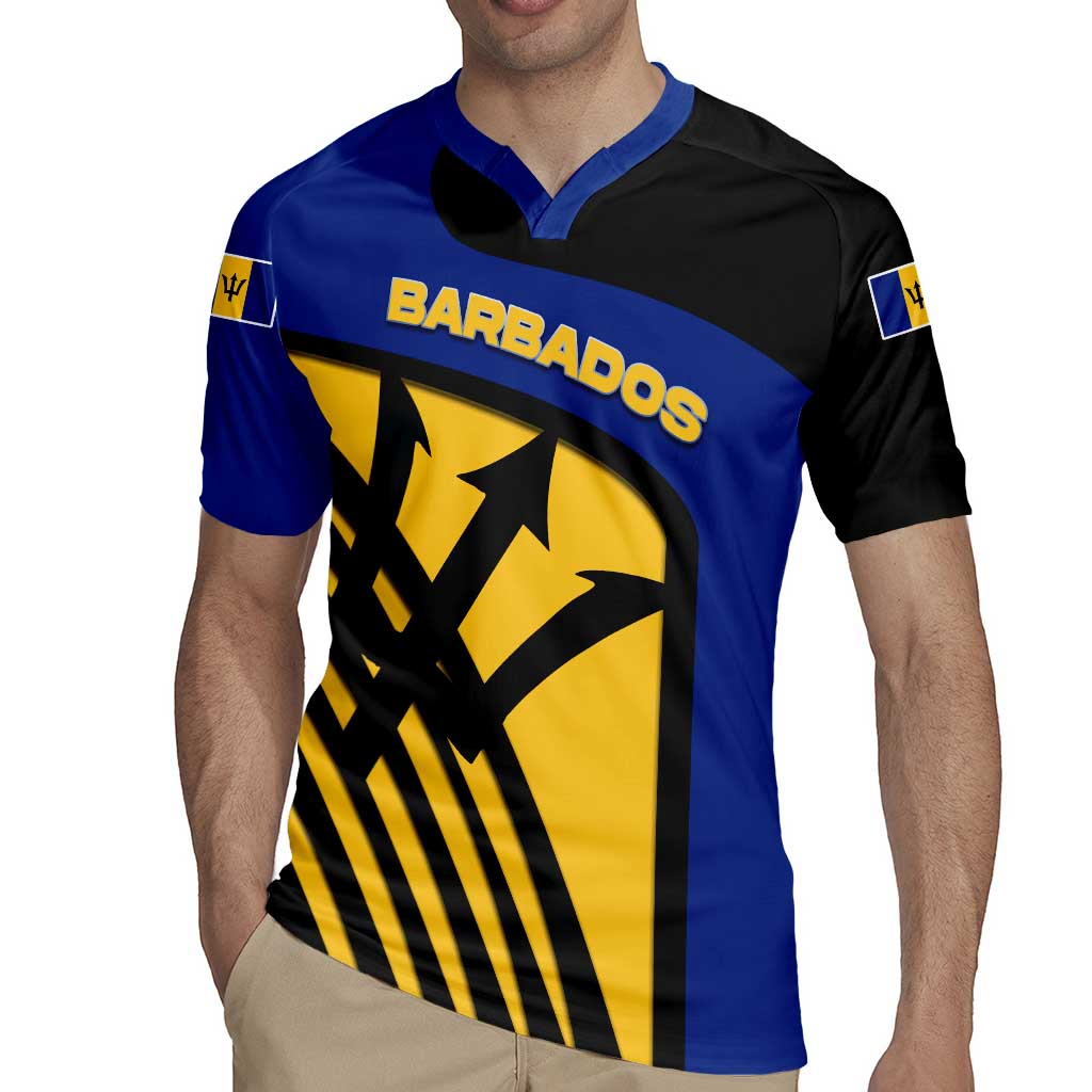 Barbados Flag and Coat of Arms Rugby Jersey Blue Yellow Black Design with National Symbols - Wonder Print Shop