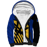 Barbados Flag and Coat of Arms Sherpa Hoodie Blue Yellow Black Design with National Symbols - Wonder Print Shop