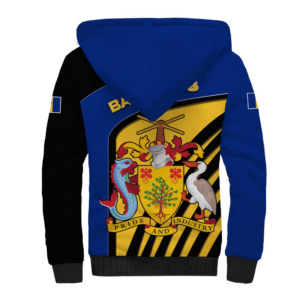 Barbados Flag and Coat of Arms Sherpa Hoodie Blue Yellow Black Design with National Symbols - Wonder Print Shop