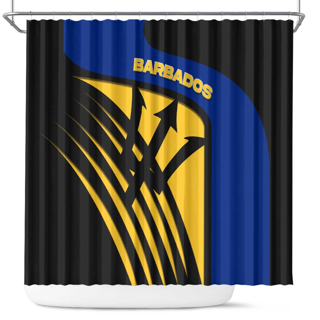 Barbados Flag and Coat of Arms Shower Curtain Blue Yellow Black Design with National Symbols - Wonder Print Shop