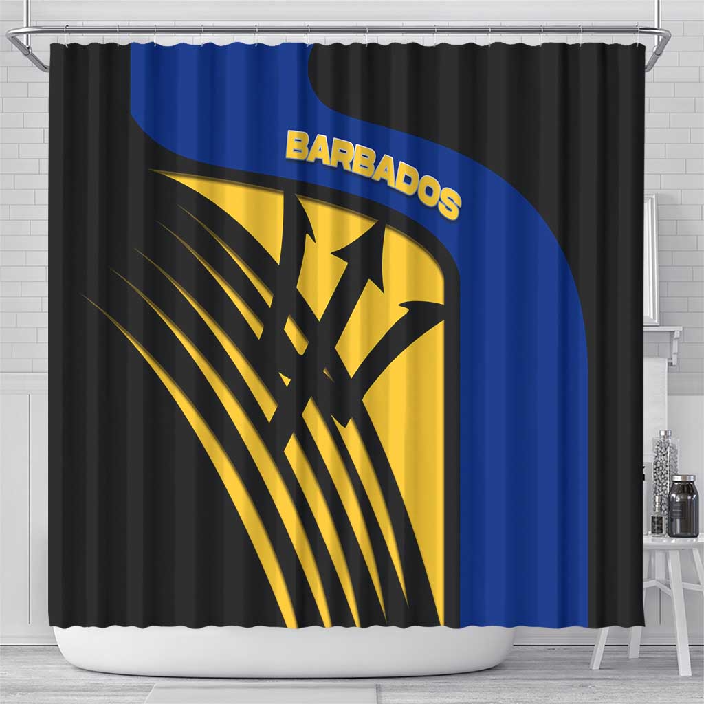 Barbados Flag and Coat of Arms Shower Curtain Blue Yellow Black Design with National Symbols - Wonder Print Shop